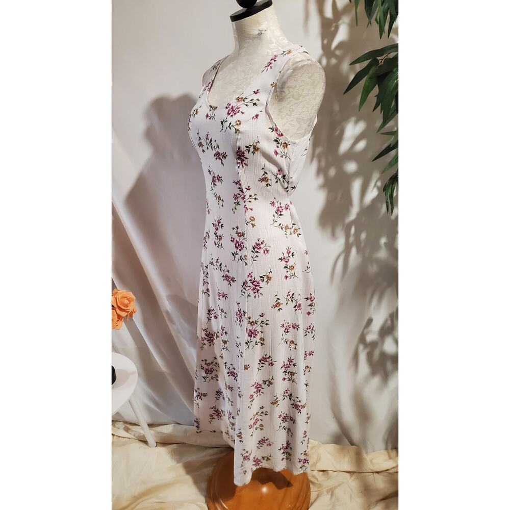 Vtg 90s Floral Micro Gingham Check Cottagecore Tieback Midi Dress Size 8 Fairy - Picture 2 of 9